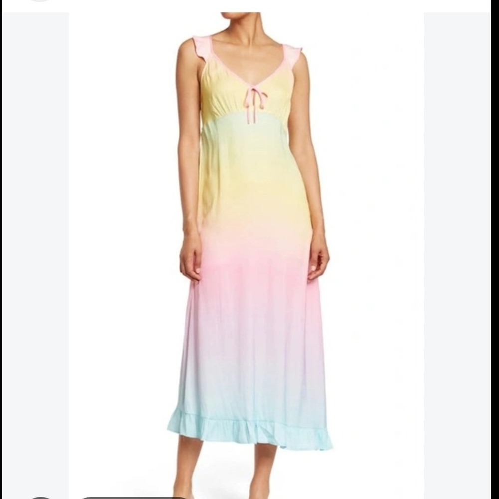 Betsey Johnson Maxi Dress Womens S Rainbow Sunrise NWT Ombre Ruffle Sleeveless
